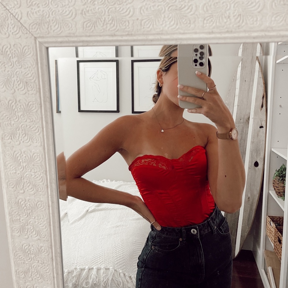 Pretty little thing red corset silk top